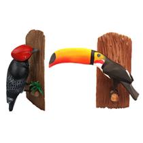 Kit 2 Peças Tucano Na Casca E Pica Pau Enfeite Parede Resina
