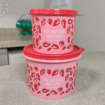 Kit 2 Peças Tupperware Caixa Morango do Amor - Armazenamento Rosa com Tampa Vermelha