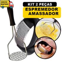 Kit 2 Peças Um Amassador De Batatas Legumes Alimentos E Um Espremedor Alho Triturador Inox