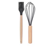 Kit 2 Peças Utensílios Silicone Bambu Pincel Batedor de Ovos