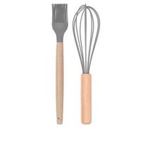 Kit 2 Peças Utensílios Silicone Bambu Pincel Batedor de Ovos Kit 2 Peças Utensílios Silicone Bambu Pincel Batedor de Ovos