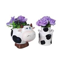 Kit 2 Peças Vasinho Vaso Para Suculenta Vaca Bebe e Leiteira em Ceramica
