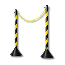 Kit 2 Pedestal para corrente 90CM Preto e Amarelo MAIS 2 Metros Corrente elo pequeno Sinalização Amarelo e Preto