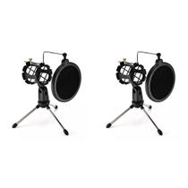 Kit 2 Pedestal Suporte Tripé Móvel De Mesa Com Pop Filter