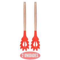 Kit 2 Pegador de Silicone Vermelho Cabo Bambu Multiuso