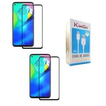 Kit 2 Pel. de Vidro 3D + Cabo de Dados Tipo C Moto G8 Power