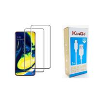 Kit 2 Pel. Vidro 3D Tela Toda P/ Galaxy A80 + Cabo USB-C 2MT