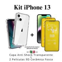 Kit 2 Películas Cerâmica Fosca + Capa Capinha Transparente Compatível com Iphone 13