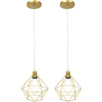 Kit 2 Pendente Aramado Diamante Luminárias Lustre Cabo Cristal P Teto Retrô Agp Ilumini Industrial