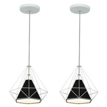Kit 2 Pendente Aramado Piramidal 25cm Branco Cúpula Preta