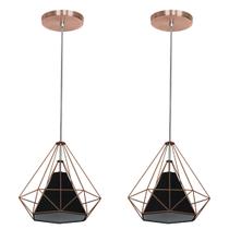 Kit 2 Pendente Aramado Piramidal 25cm Cobre Cúpula Preta