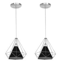 Kit 2 Pendente Aramado Piramidal 25cm Cromado Cúpula Preta