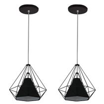 Kit 2 Pendente Aramado Piramidal 25cm Preto Cúpula Preta Kit 2 Pendente Aramado Piramidal 25cm Preto Cúpula Preta