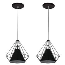 Kit 2 Pendente Aramado Piramidal 25cm Preto Cúpula Preta Kit 2 Pendente Aramado Piramidal 25cm Preto Cúpula Preta