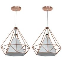 Kit 2 Pendente Aramado Piramidal 37cm Cobre Cúpula Branca