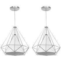 Kit 2 Pendente Aramado Piramidal 37cm Cromado Cúpula Branca Kit 2 Pendente Aramado Piramidal 37cm Cromado Cúpula Branca