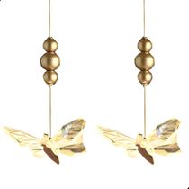 Kit 2 Pendente Borboleta de Led 6w 3000k Dourada De Vidro Cristal Bivolt