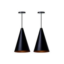 Kit 2 pendente cone m preto com cobre alumínio