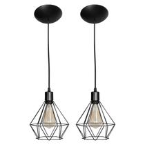 Kit 2 Pendente Diamante Preto Moderno Lustre Luminária Teto Kit 2 Pendente Diamante Preto Moderno Lustre Luminária Teto