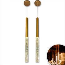 Kit 2 Pendente Dourado Filete Tubo De Cristal Cabo 4m Led