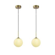 Kit 2 Pendente Dourado Globo Vidro Branco Ø12Cm Quarto Zan14