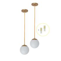 Kit 2 Pendente Dourado Quarto Cabeceira De Cama Bancada +Led Kit 2 Pendente Dourado Quarto Cabeceira De Cama Bancada +Led