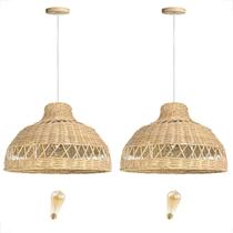 Kit 2 Pendente Fibra Natural Artesanal Rattan Mesa Nat83 +
