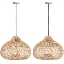 Kit 2 Pendente Fibra Natural Rattan Boho Gota Bali Nat76