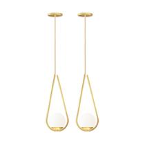 Kit 2 Pendente Gota Globo Vidro 15 Jabuticaba Dourado Bf Fl