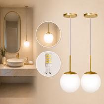 Kit 2 Pendente Jabuticaba Dourado Globo Vidro + Led Quente Kit 2 Pendente Jabuticaba Dourado Globo Vidro + Led Quente