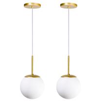 Kit 2 Pendente Jabuticaba Dourado Globo Vidro + Led Quente