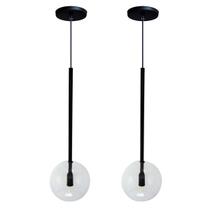 Kit 2 Pendente Luminária Lux Preto Globo Cristal Vidro Led Quente