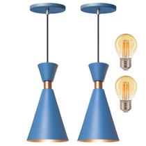 Kit 2 Pendente Luminária Mini Pequim Azul 24cm + Led G45 Kit 2 Pendente Luminária Mini Pequim Azul 24cm + Led G45