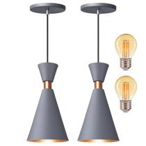 Kit 2 Pendente Luminária Mini Pequim Cinza 24cm + Led G45 Kit 2 Pendente Luminária Mini Pequim Cinza 24cm + Led G45