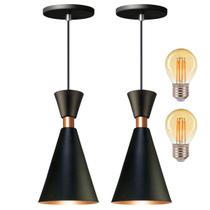 Kit 2 Pendente Luminária Mini Pequim Preto 24cm + Led G45 Kit 2 Pendente Luminária Mini Pequim Preto 24cm + Led G45
