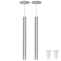 Kit 2 Pendente Luminária Tubo Alumínio Escovado 50 Cm + Lâmpada LED Branco Quente