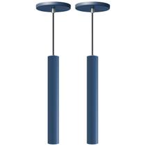 Kit 2 Pendente Luminária Tubo Azul 30 Cm