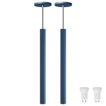 Kit 2 Pendente Luminária Tubo Azul 50 Cm + Lâmpada LED Branco Quente