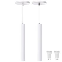 Kit 2 Pendente Luminária Tubo Branco 30 Cm + Lâmpada LED Branco Frio