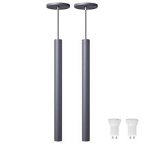 Kit 2 Pendente Luminária Tubo Cinza 50 Cm + Lâmpada LED Branco Quente