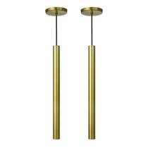 Kit 2 Pendente Luminária Tubo Dourado 50 Cm + Lâmpada LED Branco Quente
