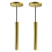 Kit 2 Pendente Luminária Tubo Dourado Escovado 30 Cm