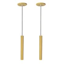 Kit 2 Pendente Luminária Tubo Dourado Fosco 30 Cm - AZ Casa Decor