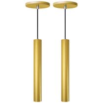 Kit 2 Pendente Luminária Tubo Dourado Fosco 30 Cm