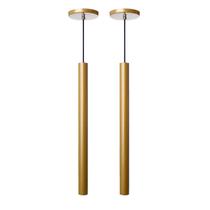 Kit 2 Pendente Luminária Tubo Dourado Fosco 50 Cm + Lâmpada LED Branco Frio