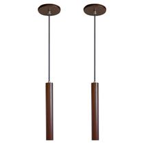 Kit 2 Pendente Luminária Tubo Marrom 30 Cm