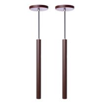 Kit 2 Pendente Luminária Tubo Marrom 30 Cm + Lâmpada LED Branco Quente