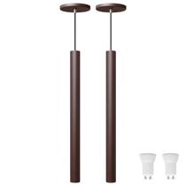 Kit 2 Pendente Luminária Tubo Marrom 50 Cm + Lâmpada LED Branco Frio