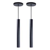 Kit 2 Pendente Luminária Tubo Preto 30 Cm + Lâmpada LED Branco Quente