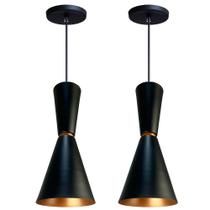 Kit 2 Pendente Lustre Luminária Cone Moscou 39cm Preto